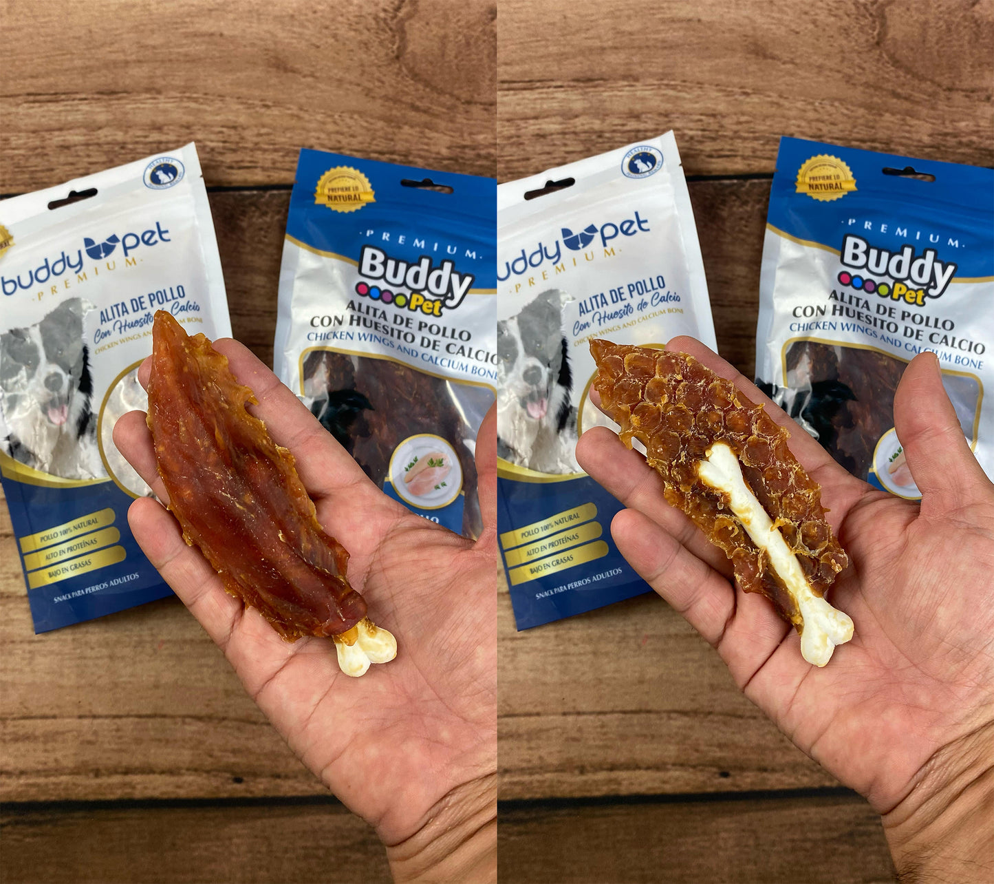 Snack Perro Alita de Pollo con Huesito de Calcio Buddy Pet 100Gr.