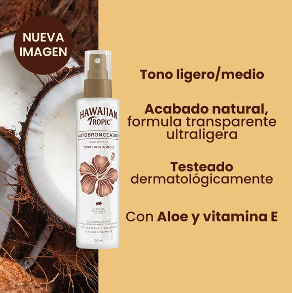 Autobronceante Agua Hawaiian Tropic 190ml Tono Ligero/medio