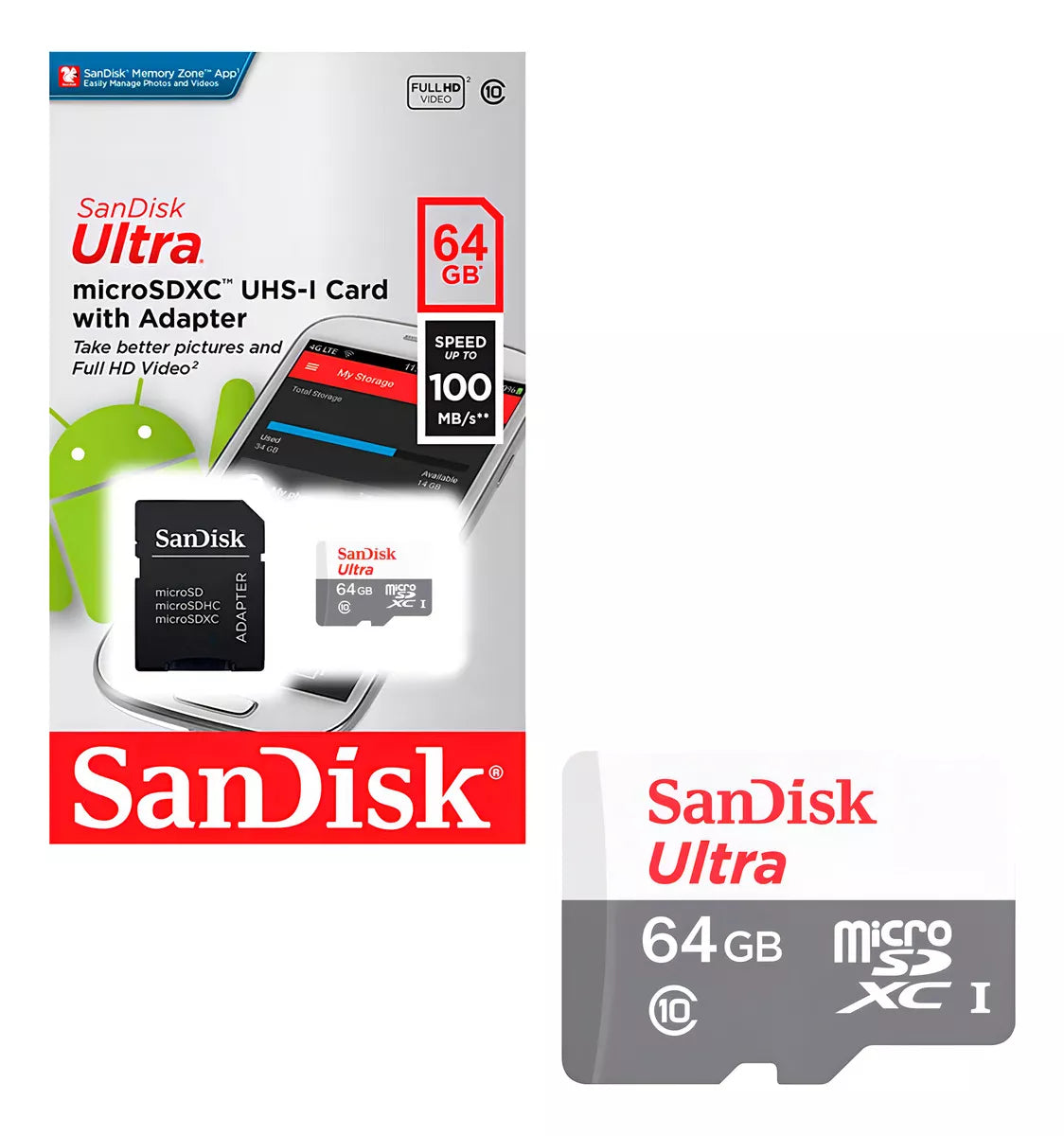 Tarjeta De Memoria Sandisk Ultra Con Adaptador Sd 64gb