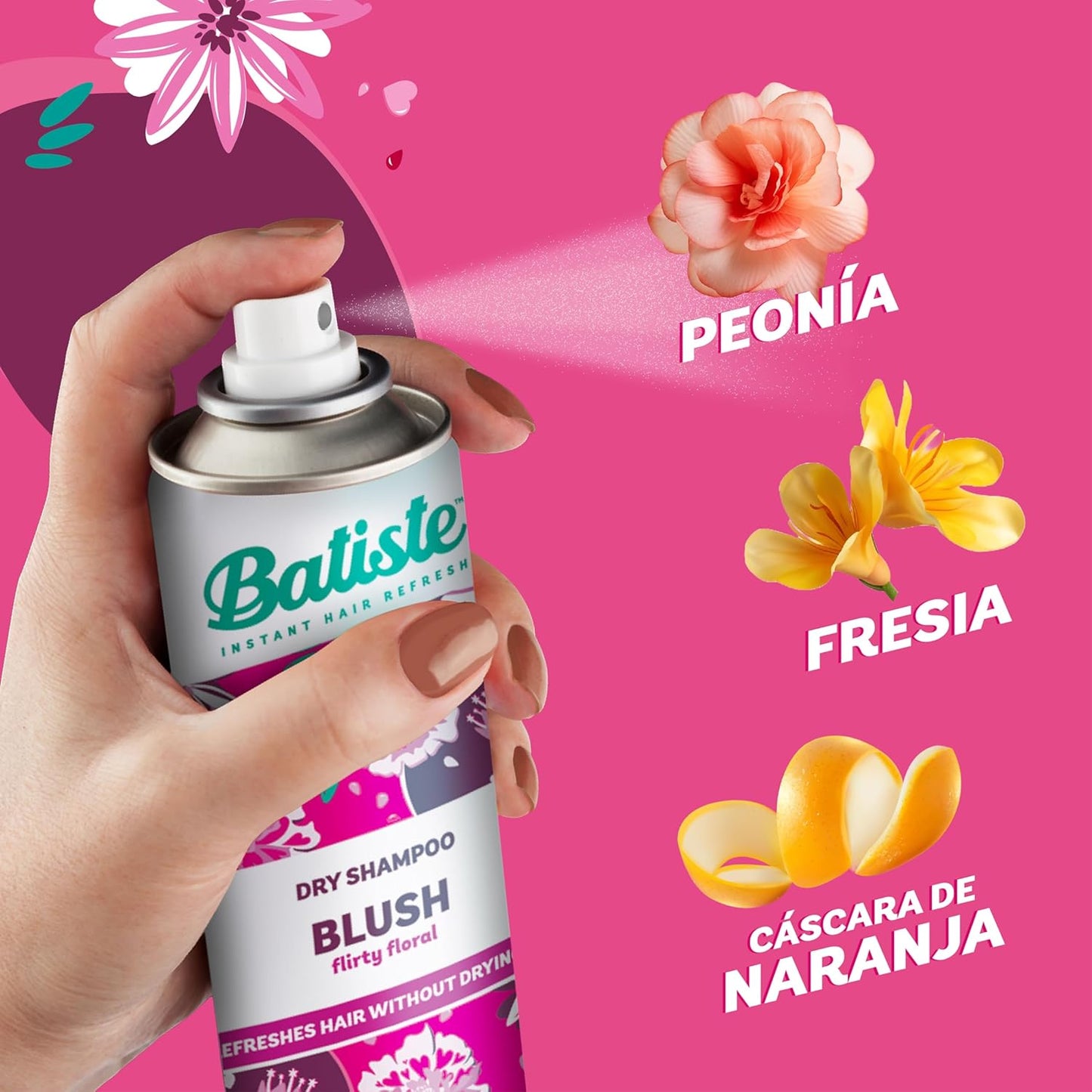 Batiste Blush, Shampoo En Seco Floral, Limpia y Refresca El Cabello Aerosol 200ml.