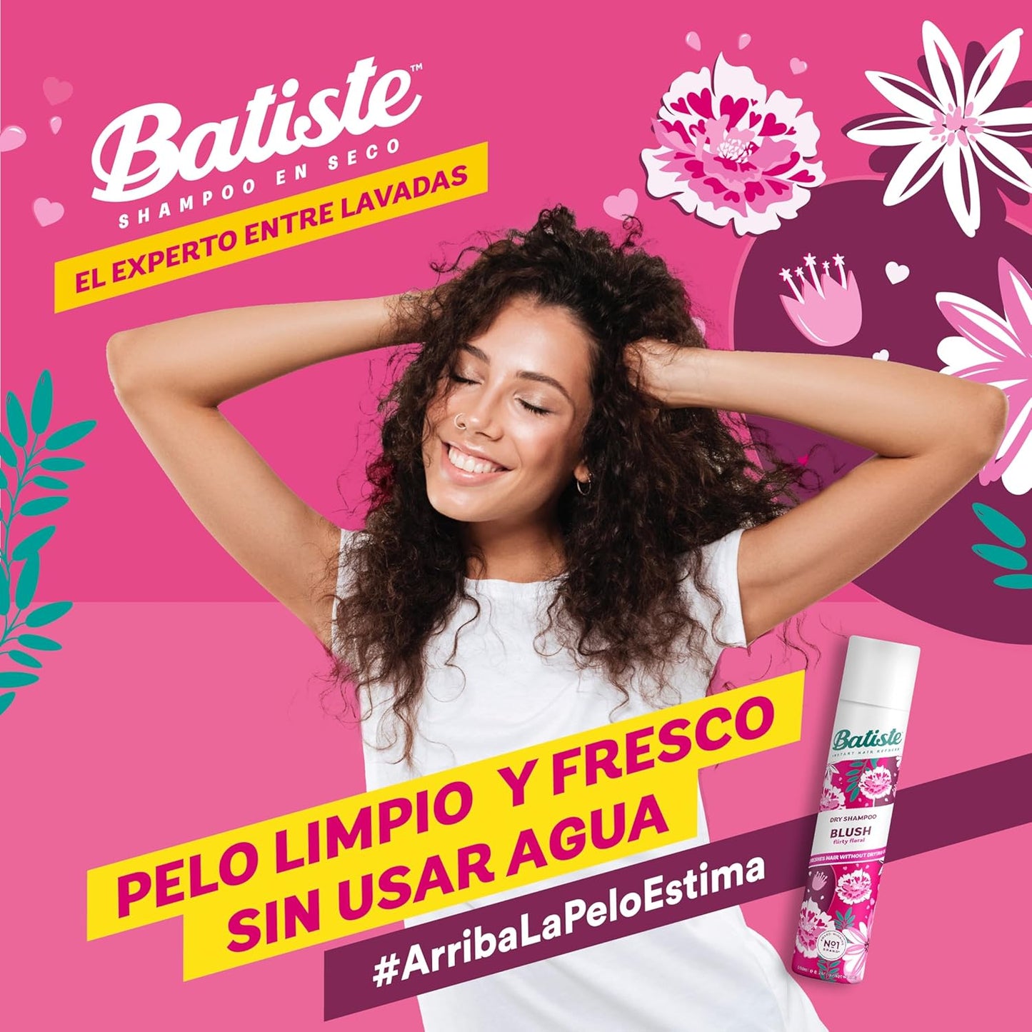 Batiste Blush, Shampoo En Seco Floral, Limpia y Refresca El Cabello Aerosol 200ml.