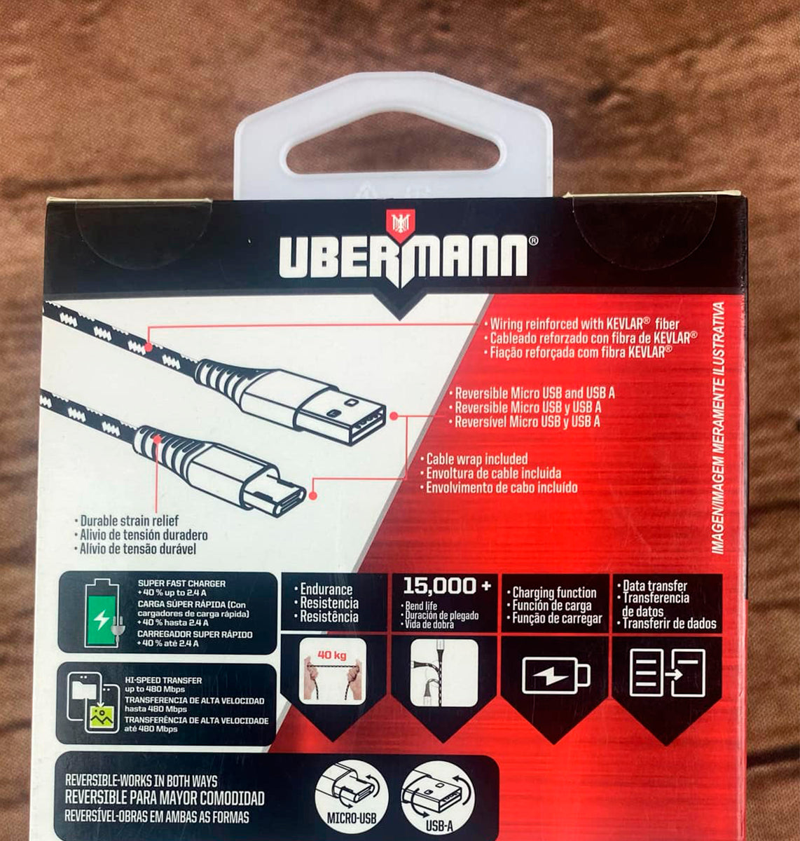 Cable Carga Rápida Usb A Micro Usb Con Kevlar 2mts Ubermann