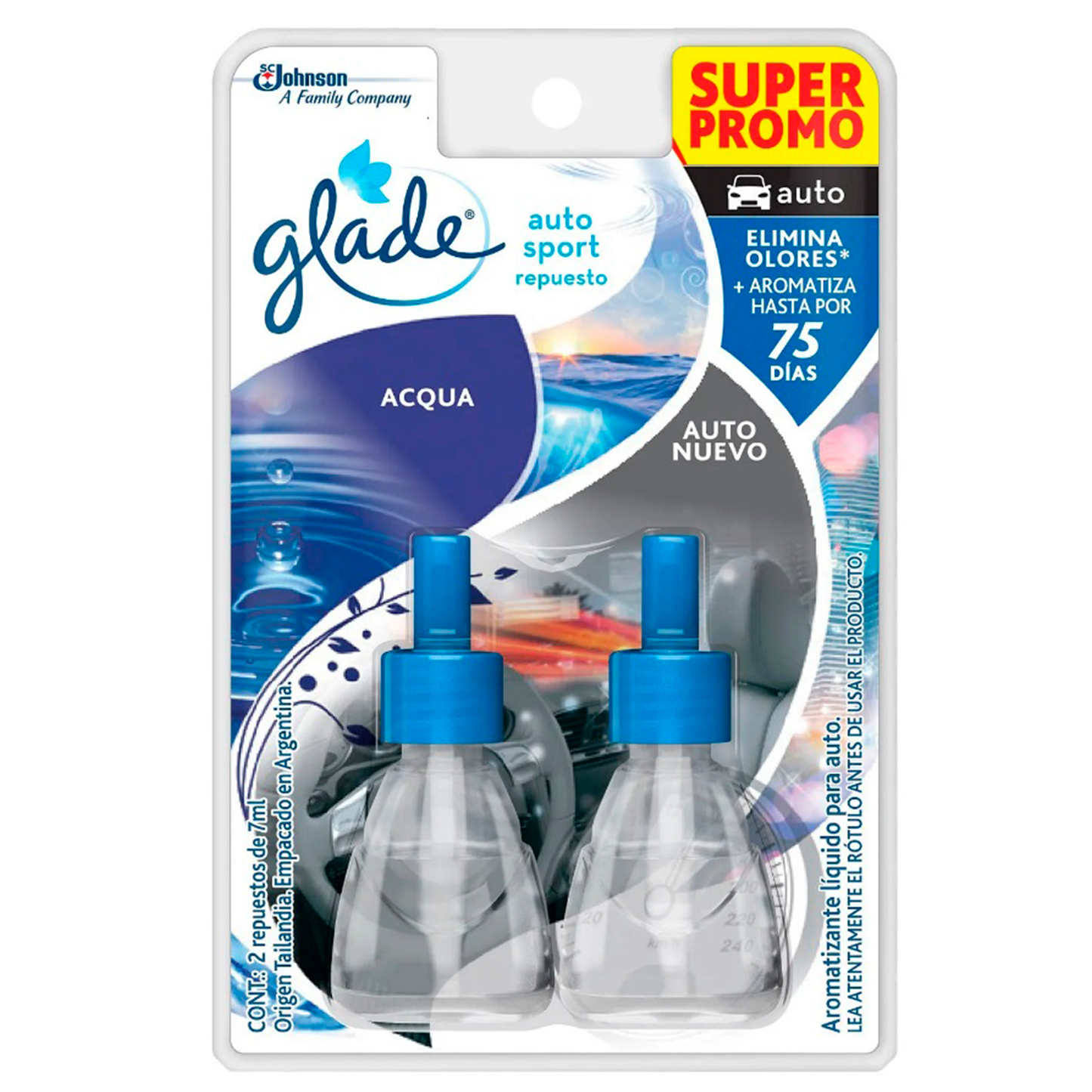 Repuesto Glade Auto Sport X2 Acqua y Auto Nuevo