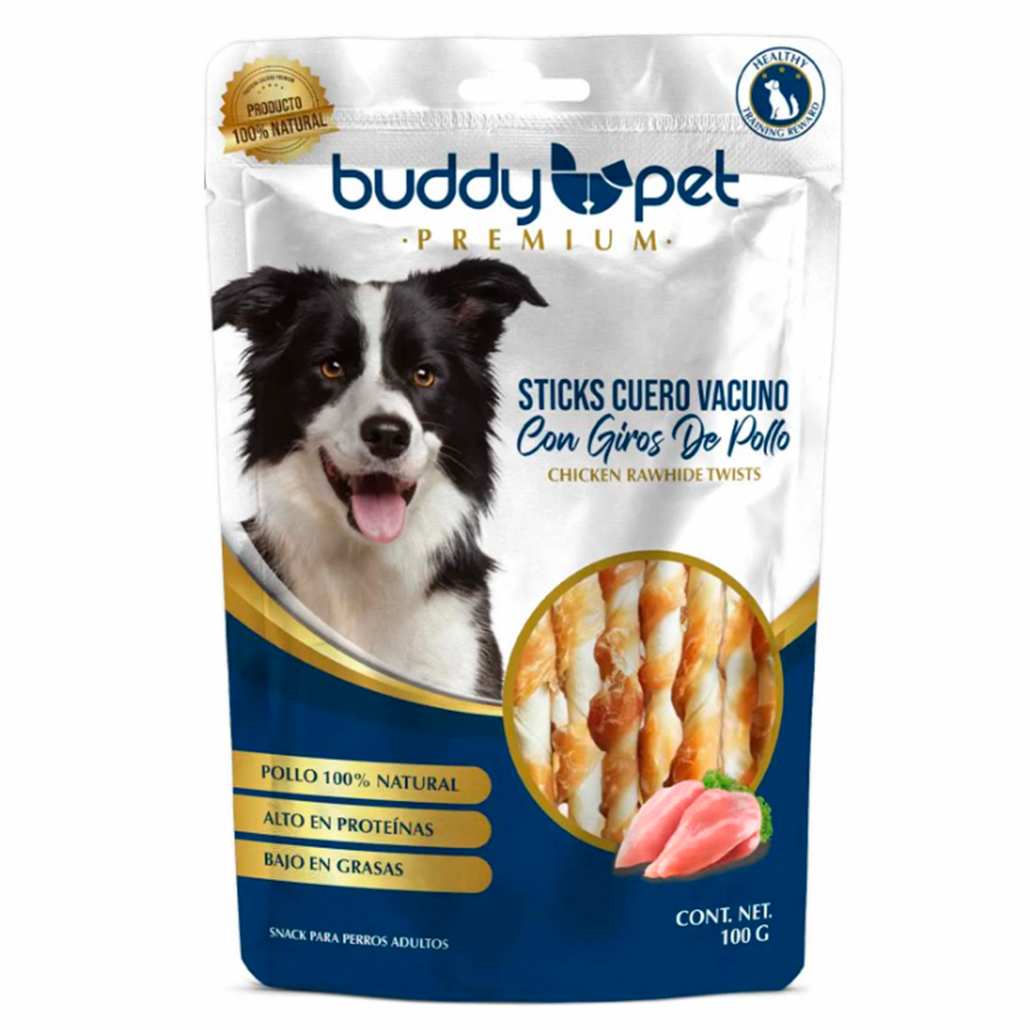 Sticks Perro Cuero de Vacuno con Giros de Pollo Buddy Pet 100Gr.