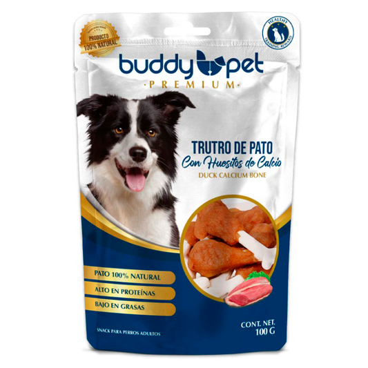 Snack Perro Truto De Pato Con Huesito De Calcio Buddy Pet 100Gr.