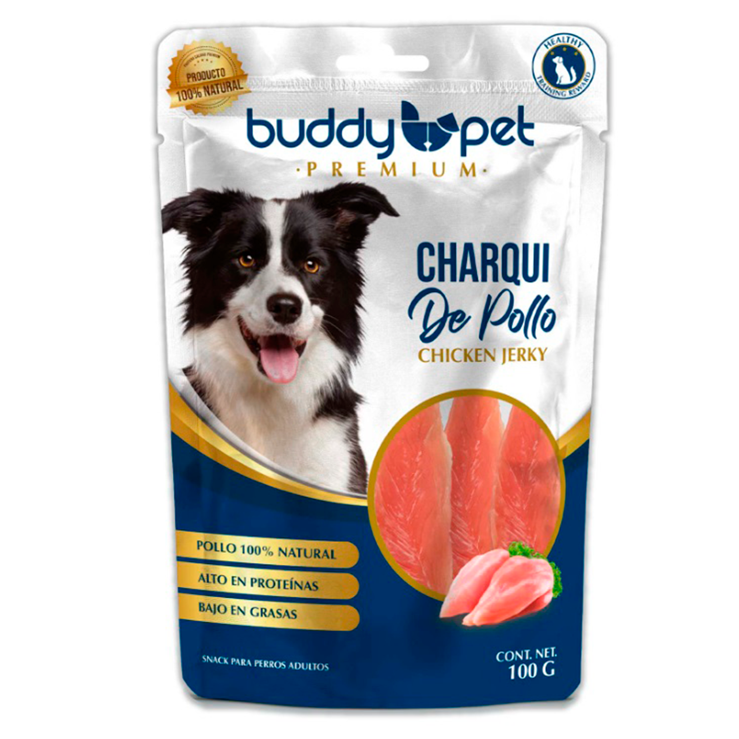 Snack Perros Charqui De Pollo Buddy Pet Premium Natural 100Gr.