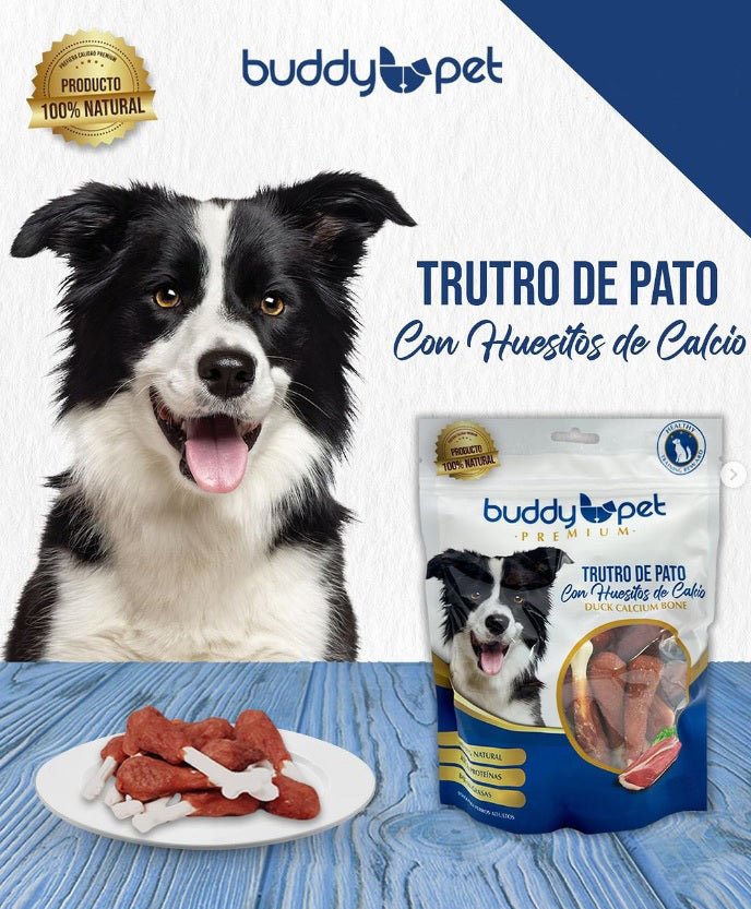 Snack Perro Truto De Pato Con Huesito De Calcio Buddy Pet 100Gr.