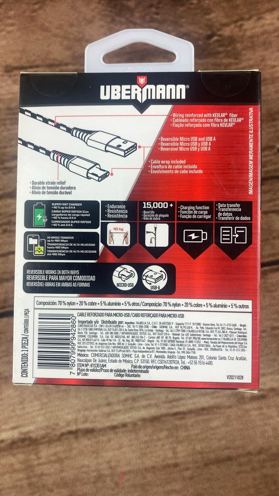 Cable Carga Rápida Usb A Micro Usb Con Kevlar 2mts Ubermann